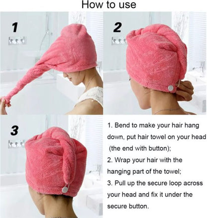 Hair Drying Towel Cap – Quick Dry, Soft & Absorbent Turban Wrap For Women | Anti-Frizz Hair Wrap Towel For Bathroom & Salon Use (Random Color) | Pack Of 1
