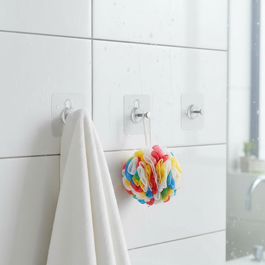 Wall Mounted Self Adhesive Transparent Screw Hooks (Pack of 10) | Strong No-Drill Hooks for Home & Bathroom Use (Pack Of 5)