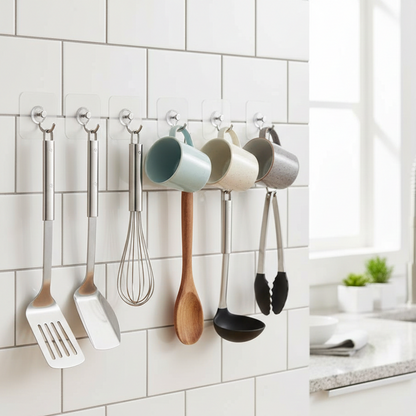 Wall Mounted Self Adhesive Transparent Screw Hooks (Pack of 10) | Strong No-Drill Hooks for Home & Bathroom Use (Pack Of 5)