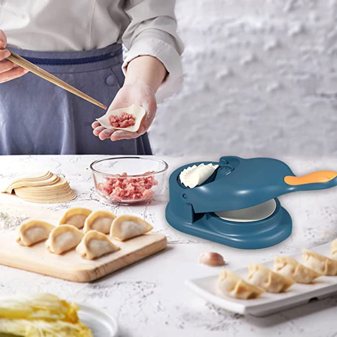 2-In-1 Manual Dumpling Maker & Dough Press Machine | Portable Samosa & Gujiya Mould Tool | Easy Kitchen DIY Pastry Accessory
