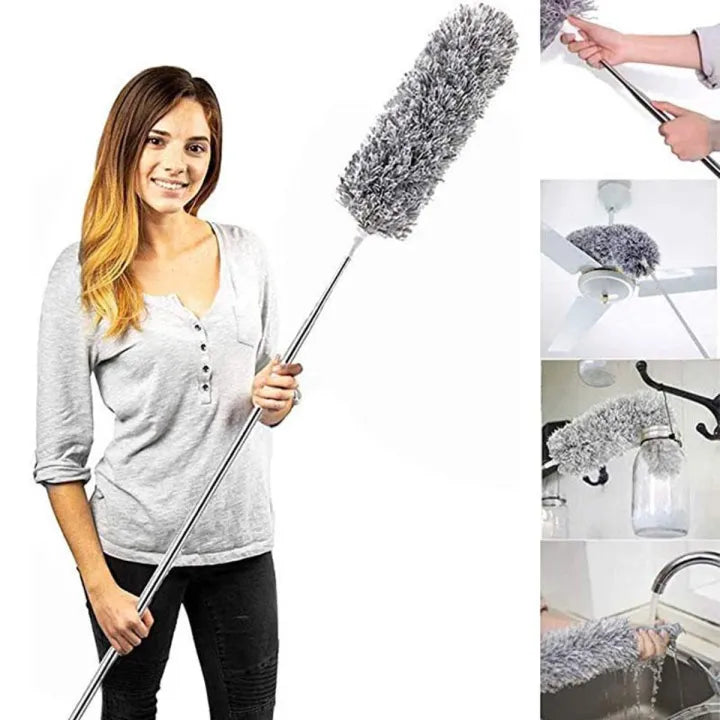 Microfiber Fan Duster Telescopic Extendable Gray Duster 360 Flexible Dirt And Dust Duster For Home Office Use foldable