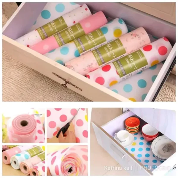 Non Slip Kitchen Printing Antibacterial Cabinet Plastic Foam Household Wardrobe Moisture Drawer mat Shelf Sheets (45×200) (random color)
